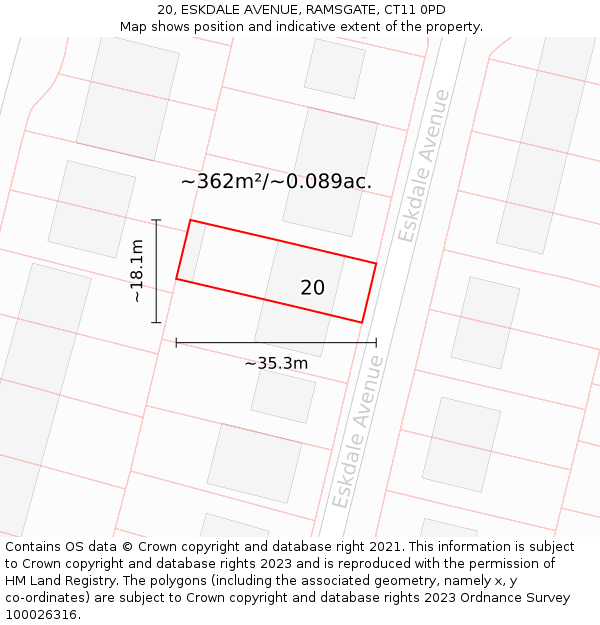 20, ESKDALE AVENUE, RAMSGATE, CT11 0PD: Plot and title map