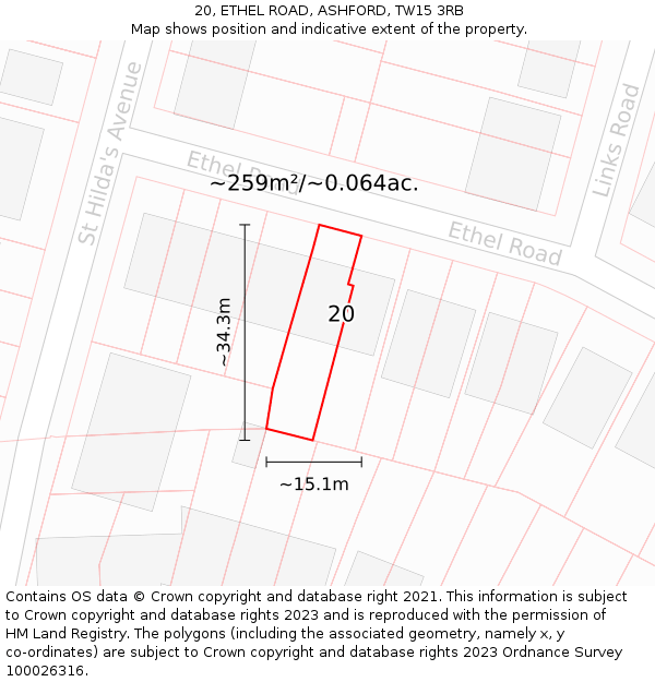 20, ETHEL ROAD, ASHFORD, TW15 3RB: Plot and title map