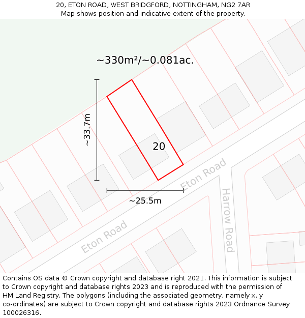 20, ETON ROAD, WEST BRIDGFORD, NOTTINGHAM, NG2 7AR: Plot and title map