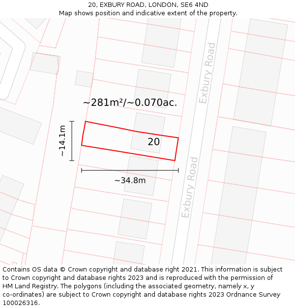 20, EXBURY ROAD, LONDON, SE6 4ND: Plot and title map