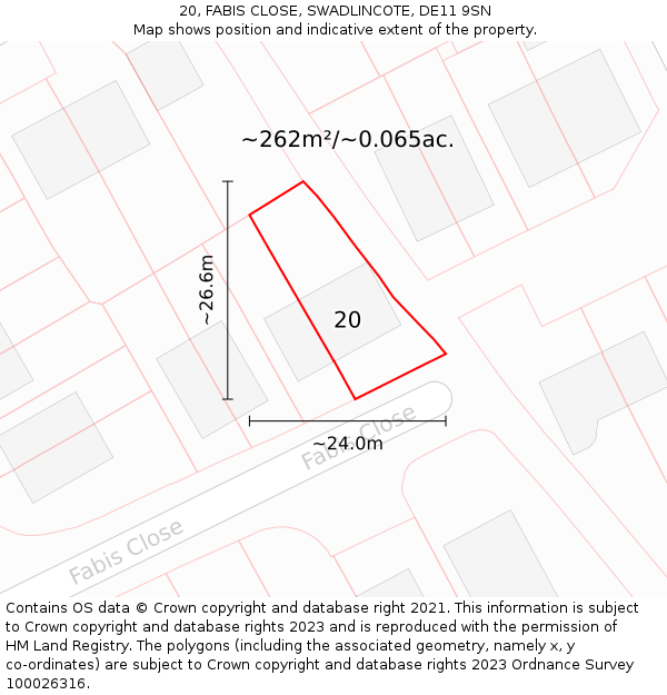 20, FABIS CLOSE, SWADLINCOTE, DE11 9SN: Plot and title map