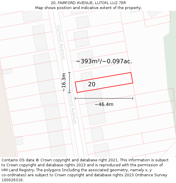 20, FAIRFORD AVENUE, LUTON, LU2 7ER: Plot and title map