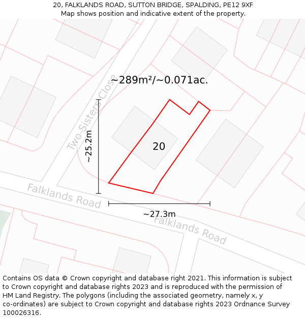 20, FALKLANDS ROAD, SUTTON BRIDGE, SPALDING, PE12 9XF: Plot and title map