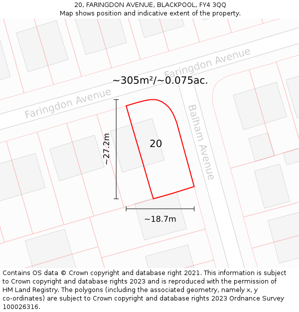 20, FARINGDON AVENUE, BLACKPOOL, FY4 3QQ: Plot and title map