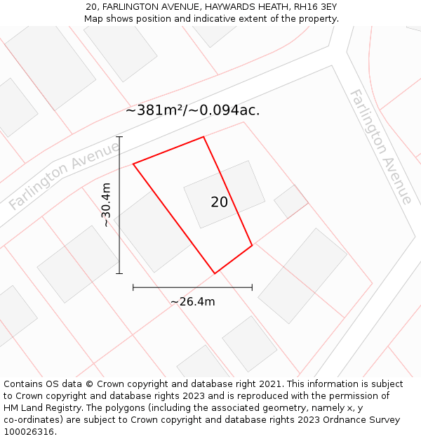 20, FARLINGTON AVENUE, HAYWARDS HEATH, RH16 3EY: Plot and title map