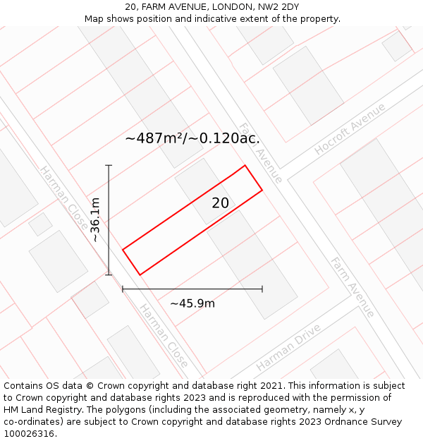 20, FARM AVENUE, LONDON, NW2 2DY: Plot and title map