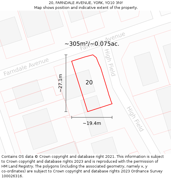 20, FARNDALE AVENUE, YORK, YO10 3NY: Plot and title map