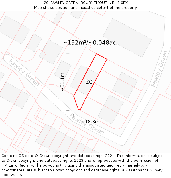 20, FAWLEY GREEN, BOURNEMOUTH, BH8 0EX: Plot and title map