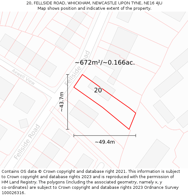 20, FELLSIDE ROAD, WHICKHAM, NEWCASTLE UPON TYNE, NE16 4JU: Plot and title map