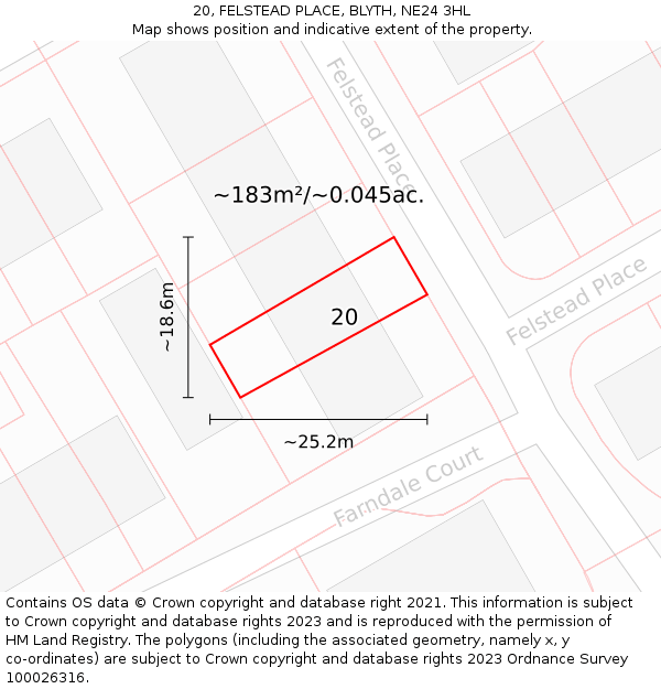 20, FELSTEAD PLACE, BLYTH, NE24 3HL: Plot and title map