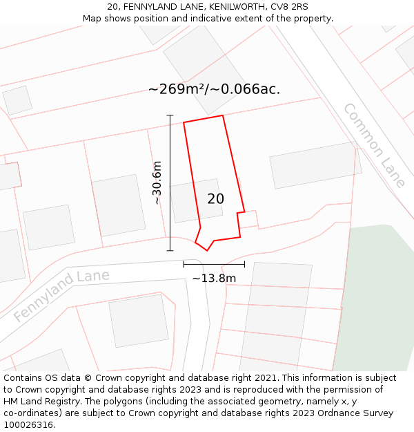 20, FENNYLAND LANE, KENILWORTH, CV8 2RS: Plot and title map