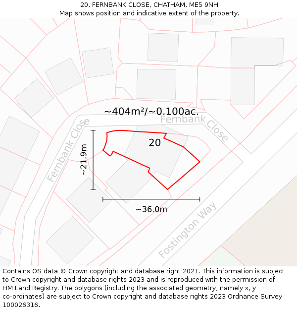 20, FERNBANK CLOSE, CHATHAM, ME5 9NH: Plot and title map