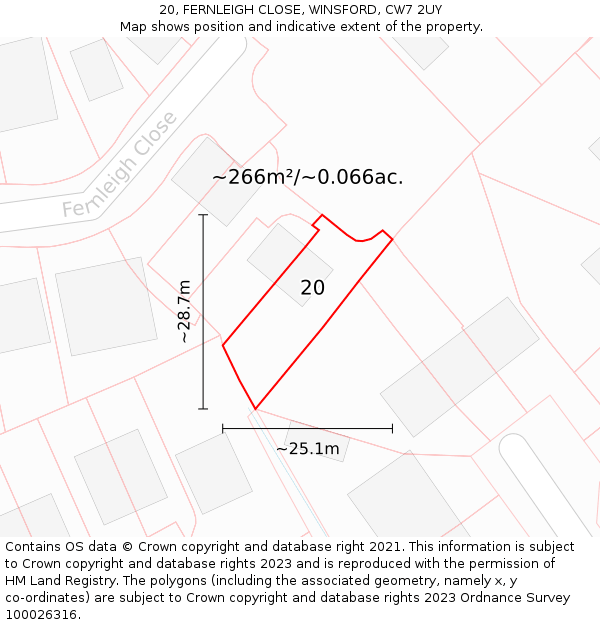 20, FERNLEIGH CLOSE, WINSFORD, CW7 2UY: Plot and title map