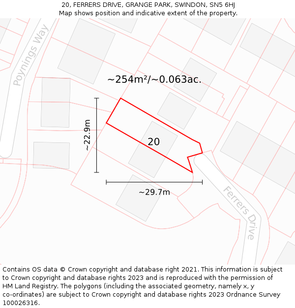 20, FERRERS DRIVE, GRANGE PARK, SWINDON, SN5 6HJ: Plot and title map