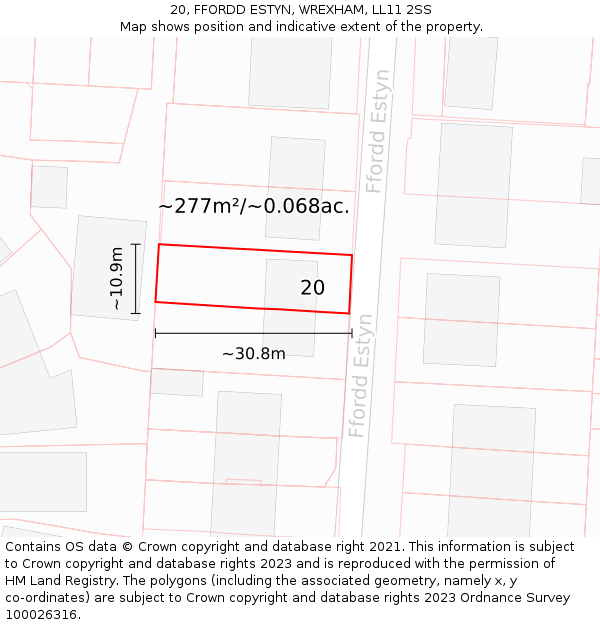 20, FFORDD ESTYN, WREXHAM, LL11 2SS: Plot and title map