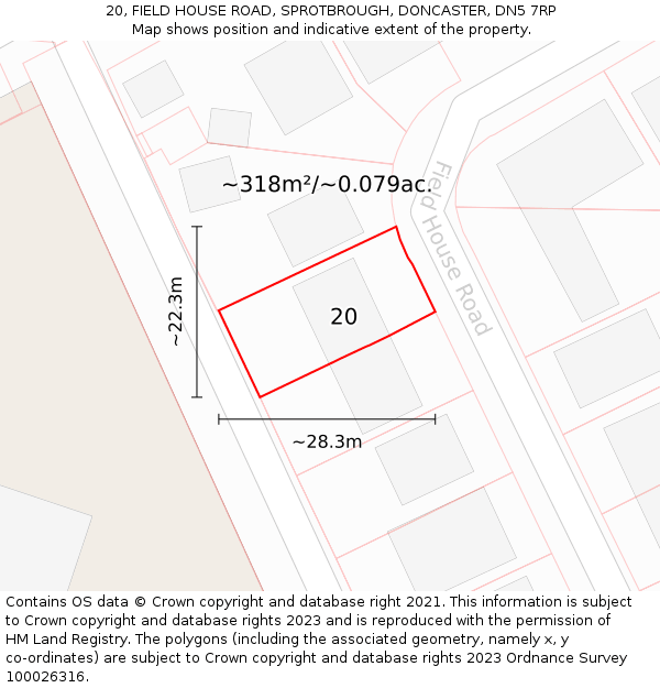 20, FIELD HOUSE ROAD, SPROTBROUGH, DONCASTER, DN5 7RP: Plot and title map