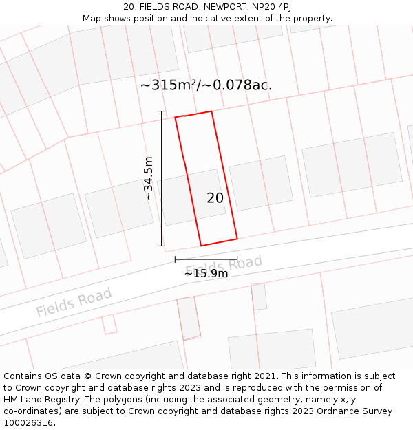 20, FIELDS ROAD, NEWPORT, NP20 4PJ: Plot and title map