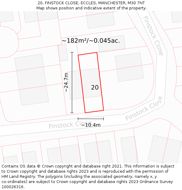 20, FINSTOCK CLOSE, ECCLES, MANCHESTER, M30 7NT: Plot and title map