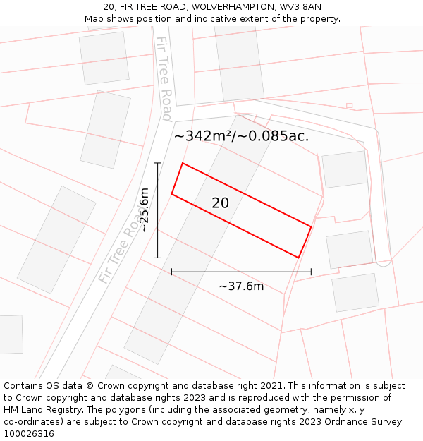 20, FIR TREE ROAD, WOLVERHAMPTON, WV3 8AN: Plot and title map