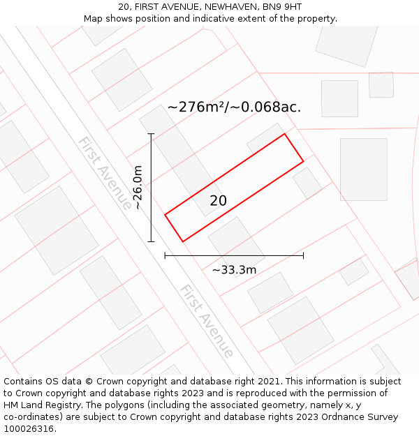 20, FIRST AVENUE, NEWHAVEN, BN9 9HT: Plot and title map