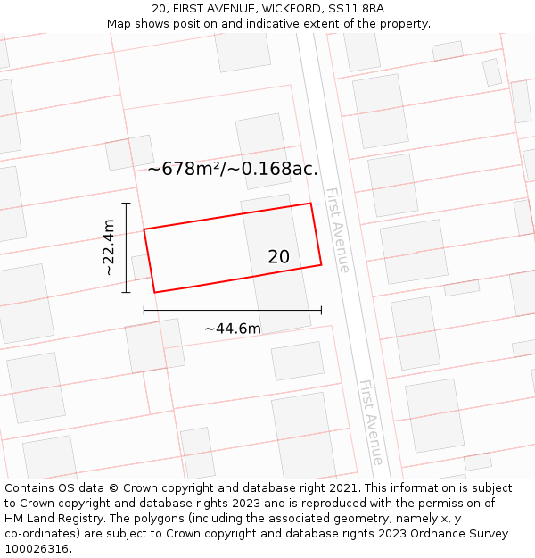 20, FIRST AVENUE, WICKFORD, SS11 8RA: Plot and title map