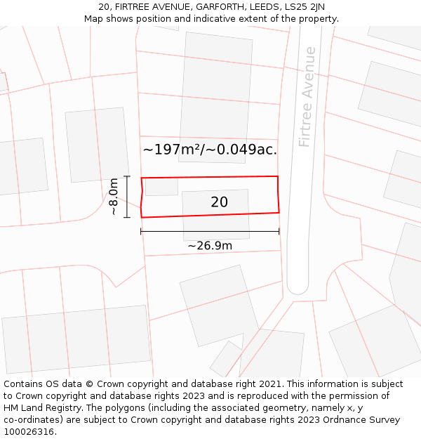 20, FIRTREE AVENUE, GARFORTH, LEEDS, LS25 2JN: Plot and title map