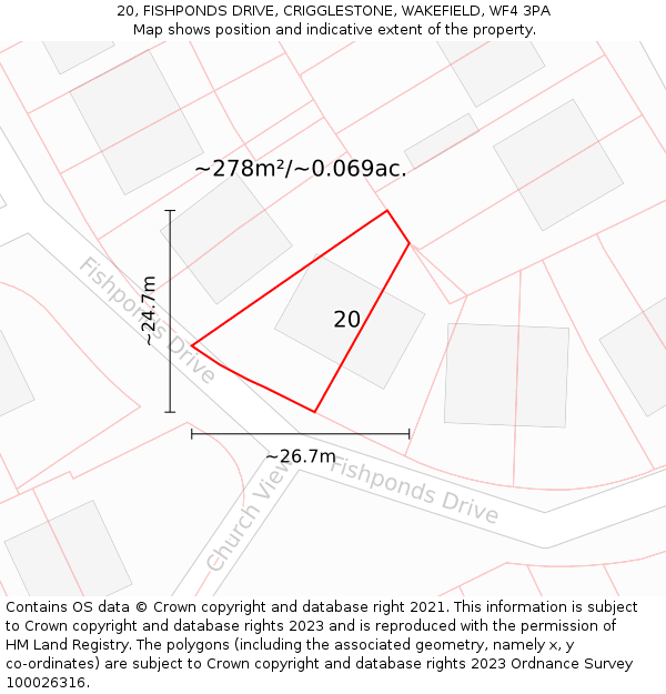 20, FISHPONDS DRIVE, CRIGGLESTONE, WAKEFIELD, WF4 3PA: Plot and title map