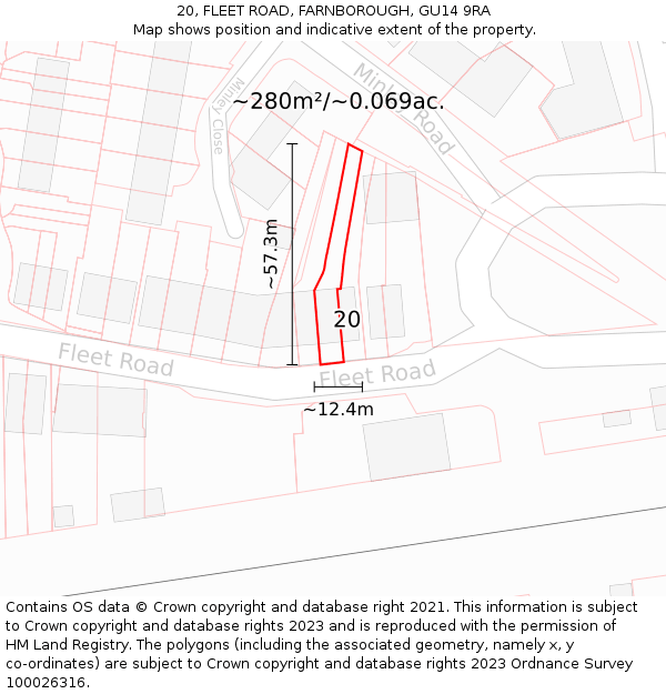 20, FLEET ROAD, FARNBOROUGH, GU14 9RA: Plot and title map