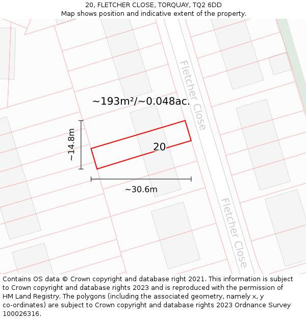 20, FLETCHER CLOSE, TORQUAY, TQ2 6DD: Plot and title map