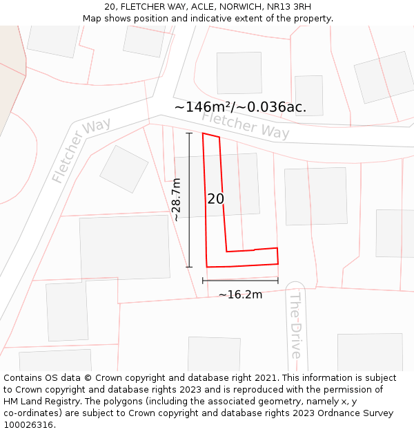 20, FLETCHER WAY, ACLE, NORWICH, NR13 3RH: Plot and title map