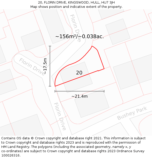 20, FLORIN DRIVE, KINGSWOOD, HULL, HU7 3JH: Plot and title map