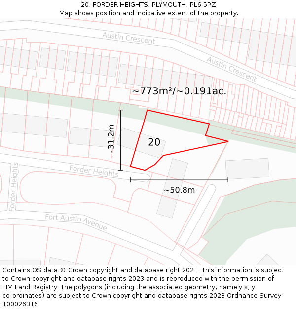 20, FORDER HEIGHTS, PLYMOUTH, PL6 5PZ: Plot and title map