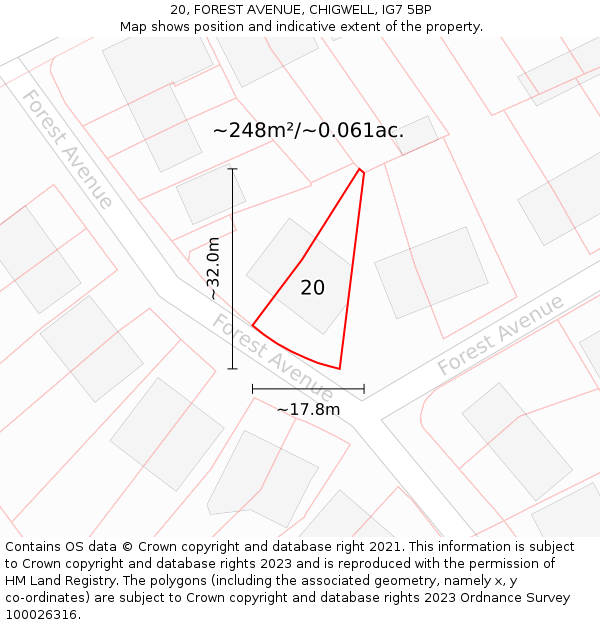 20, FOREST AVENUE, CHIGWELL, IG7 5BP: Plot and title map