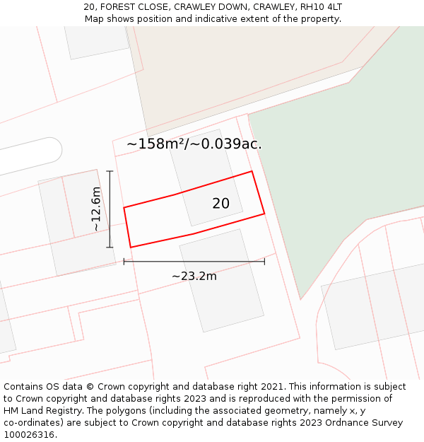 20, FOREST CLOSE, CRAWLEY DOWN, CRAWLEY, RH10 4LT: Plot and title map
