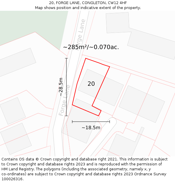 20, FORGE LANE, CONGLETON, CW12 4HF: Plot and title map