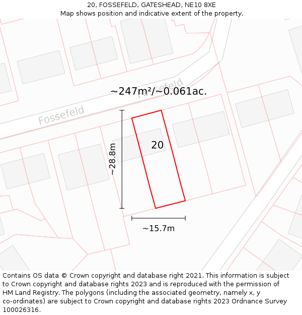20, FOSSEFELD, GATESHEAD, NE10 8XE: Plot and title map