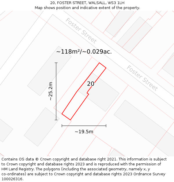 20, FOSTER STREET, WALSALL, WS3 1LH: Plot and title map