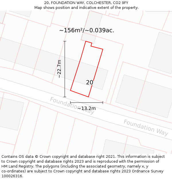 20, FOUNDATION WAY, COLCHESTER, CO2 9FY: Plot and title map