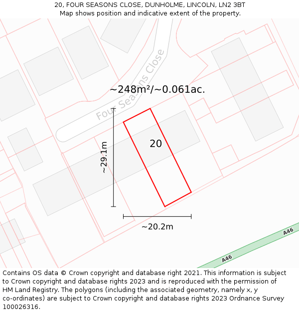 20, FOUR SEASONS CLOSE, DUNHOLME, LINCOLN, LN2 3BT: Plot and title map