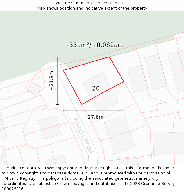 20, FRANCIS ROAD, BARRY, CF62 9HH: Plot and title map