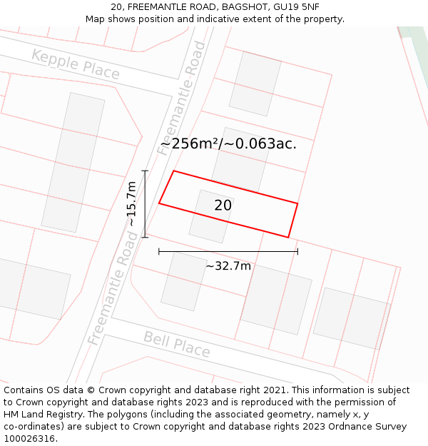 20, FREEMANTLE ROAD, BAGSHOT, GU19 5NF: Plot and title map