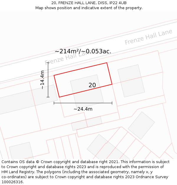 20, FRENZE HALL LANE, DISS, IP22 4UB: Plot and title map