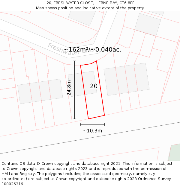 20, FRESHWATER CLOSE, HERNE BAY, CT6 8FF: Plot and title map