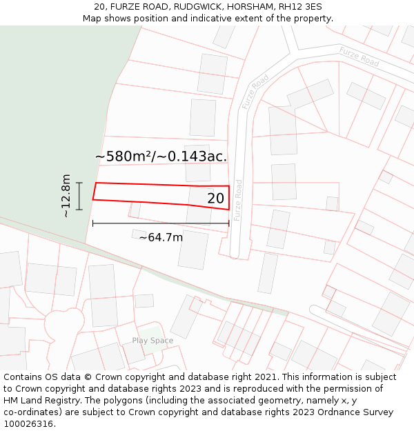 20, FURZE ROAD, RUDGWICK, HORSHAM, RH12 3ES: Plot and title map