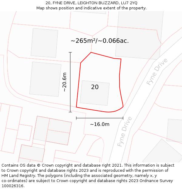 20, FYNE DRIVE, LEIGHTON BUZZARD, LU7 2YQ: Plot and title map