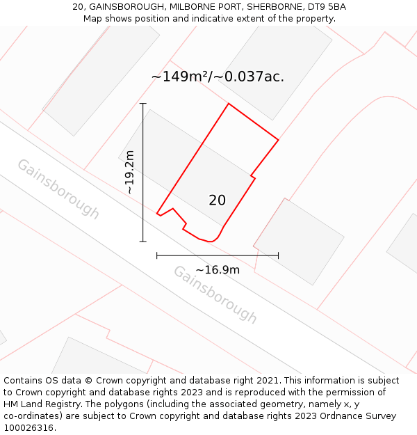 20, GAINSBOROUGH, MILBORNE PORT, SHERBORNE, DT9 5BA: Plot and title map