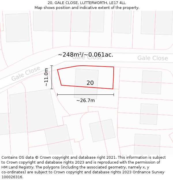 20, GALE CLOSE, LUTTERWORTH, LE17 4LL: Plot and title map