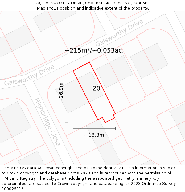 20, GALSWORTHY DRIVE, CAVERSHAM, READING, RG4 6PD: Plot and title map