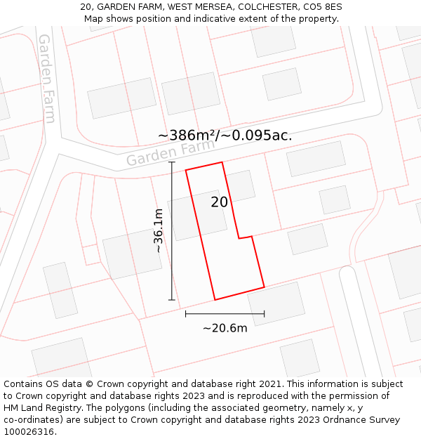 20, GARDEN FARM, WEST MERSEA, COLCHESTER, CO5 8ES: Plot and title map