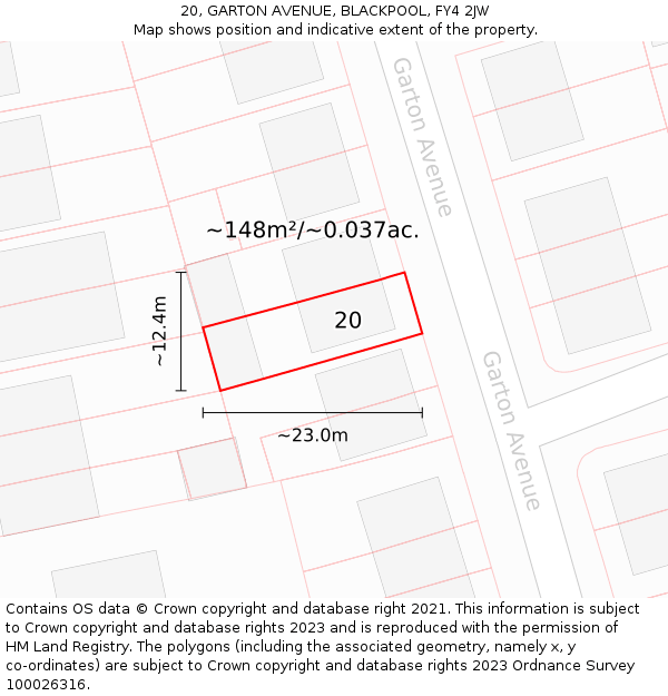 20, GARTON AVENUE, BLACKPOOL, FY4 2JW: Plot and title map